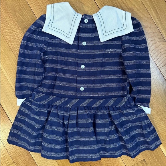 Vintage Polly Flinders 2T Nautical Navy and White Dress Sailor Star Buttons - Picture 3 of 4